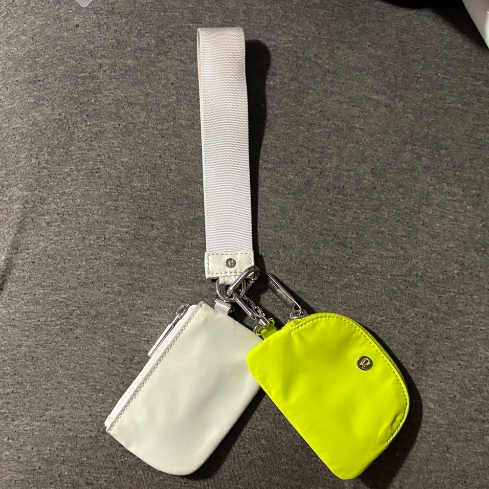 Lululemom White and Neon Yellow Wristlet